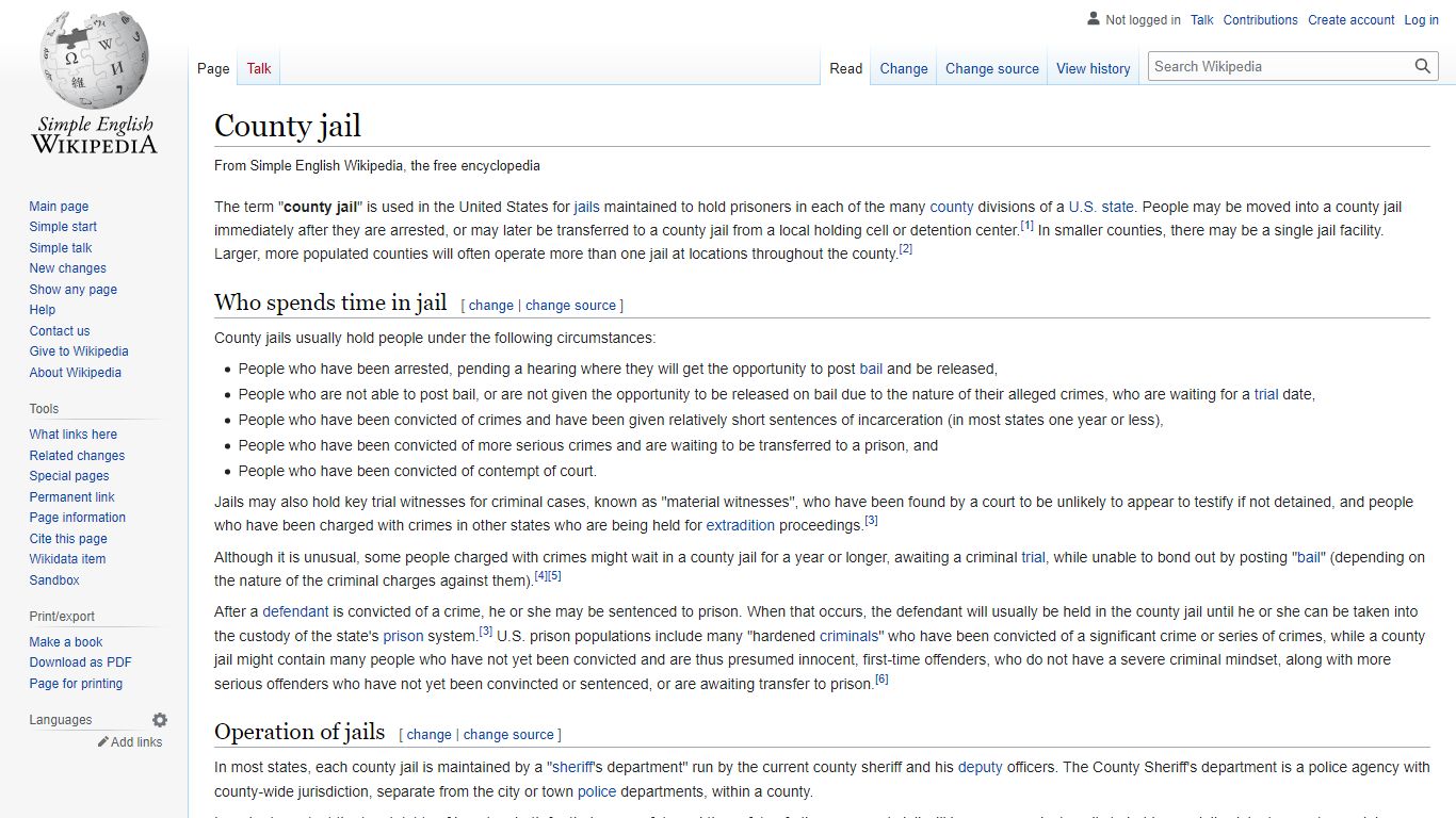 County jail - Simple English Wikipedia, the free encyclopedia